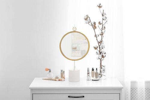 Tischspiegel Eleganca ca. 30x65x13 cm Weiß/Gold - Goldfarben/Weiß, LIFESTYLE, Glas/Metall (30/65/13cm) - Kayoom