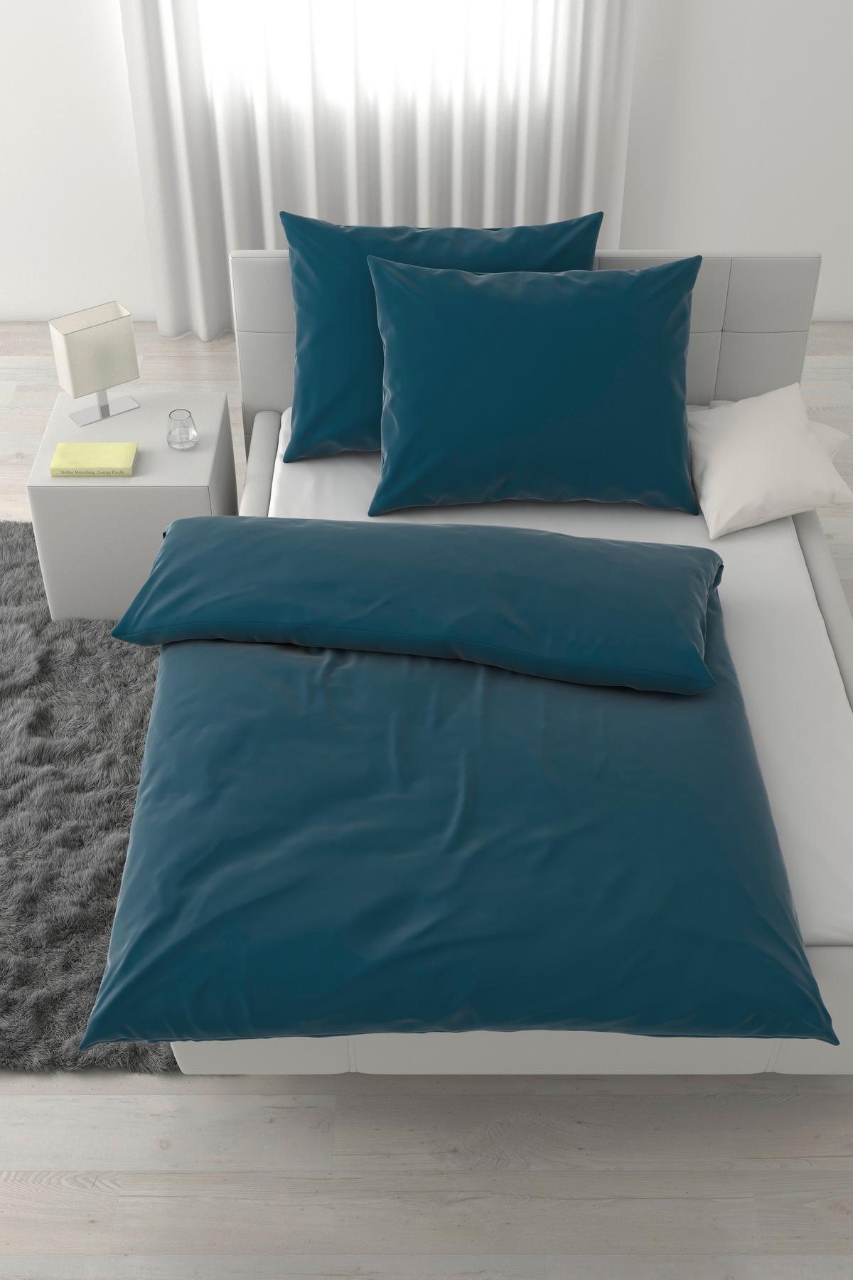 Lenjerie de pat Xenia Uni, 200/220/2x50/70 cm - albastru, Modern, textil (200/220cm) - Premium Living