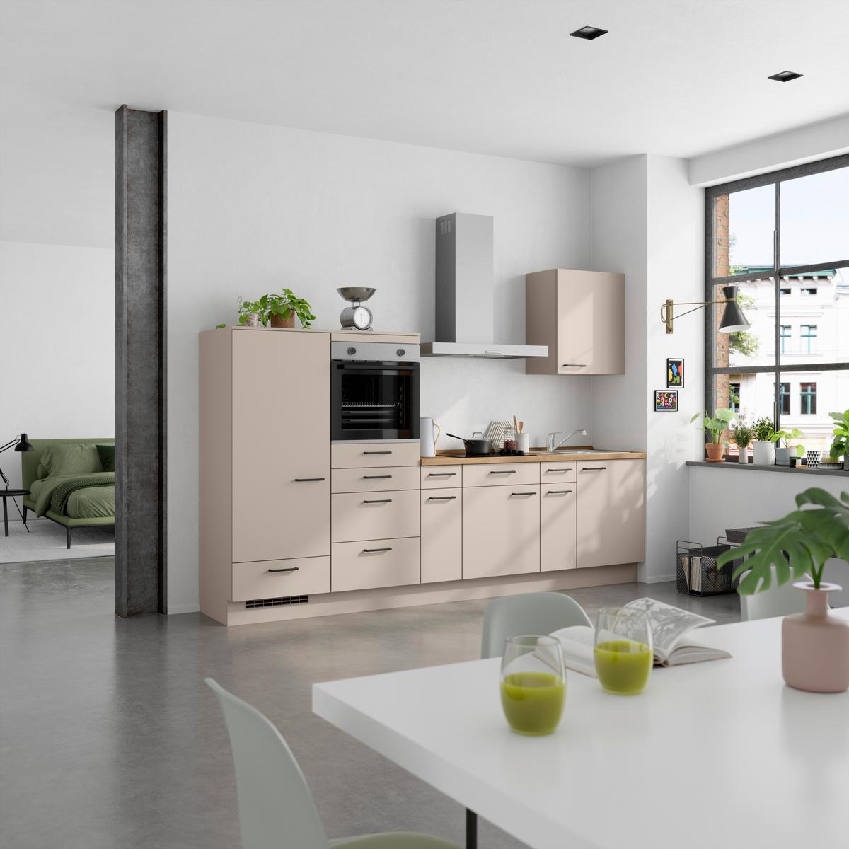 Küchenleerblock Easytouch Low o. Geräte Sandfarben - Sandfarben/Eichefarben, MODERN, Holzwerkstoff/Metall (300cm) - Nobilia