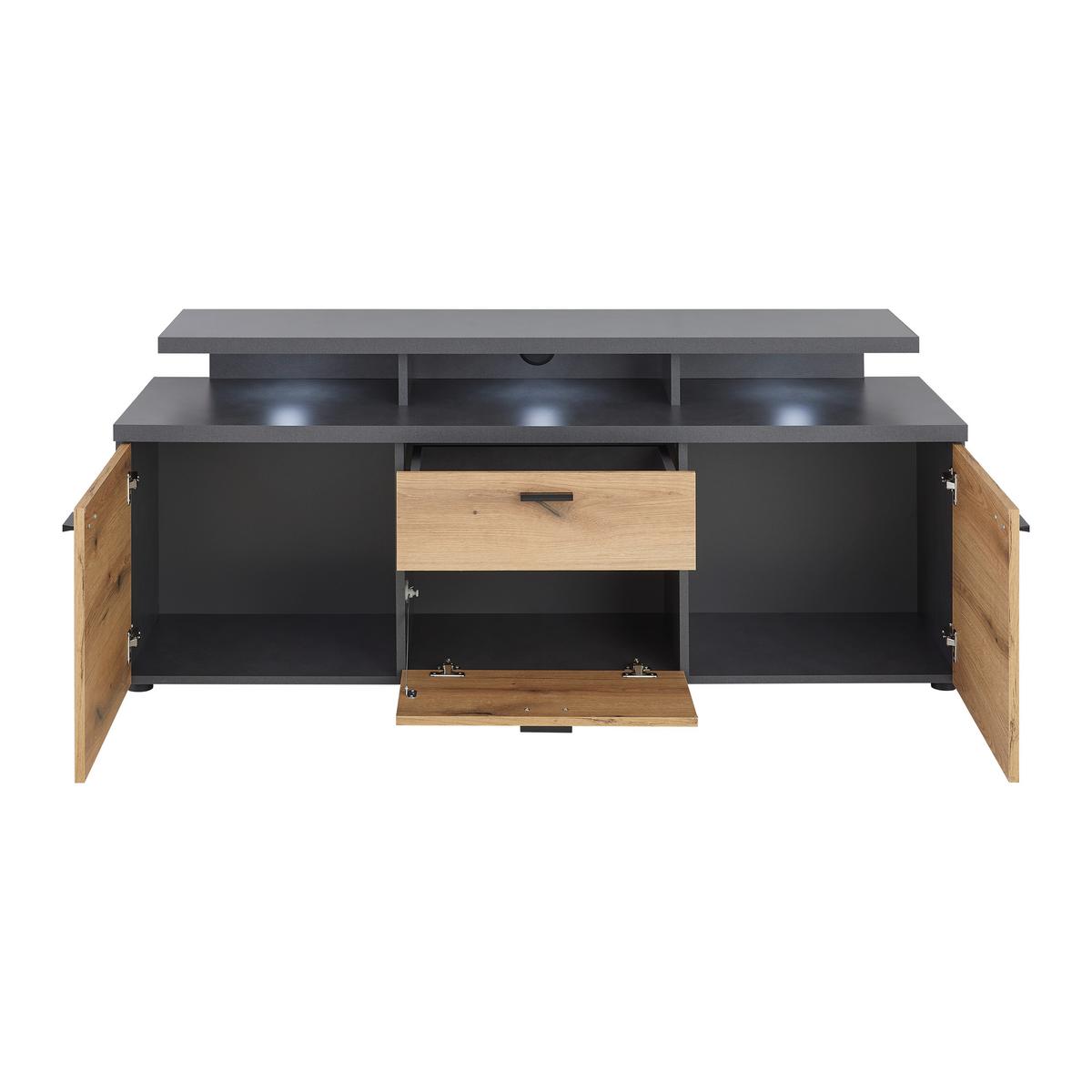 Tv-element Cadix, Antracit, Barva Hrasta - črna/barve hrasta, Konvencionalno, umetna masa/leseni material (150/66/47cm) - Mömax