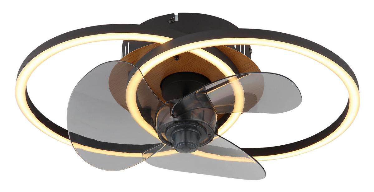 DECKENVENTILATOR 03661 - Schwarz/Grau, Design, Kunststoff/Metall (42/28/14,4cm) - Globo