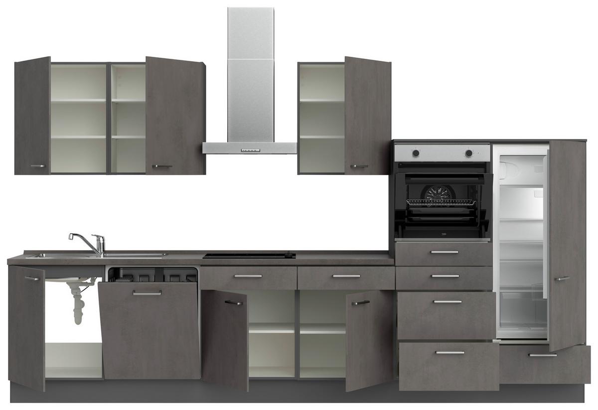 Küchenblock Riva Low m. Geräten Schieferfarben - Schieferfarben/Edelstahlfarben, MODERN, Holzwerkstoff/Metall (360cm) - Nobilia