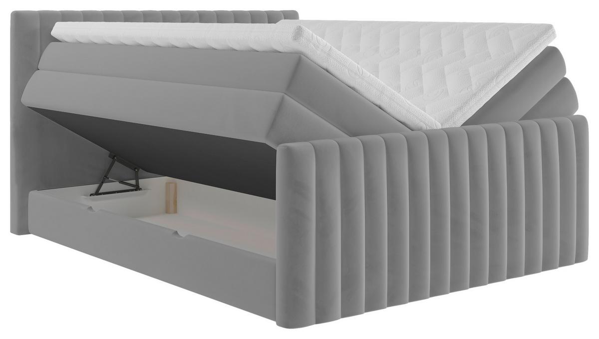 Boxspringbett Simon in Dunkelgrau ca. 160x200cm - Dunkelgrau/Schwarz, KONVENTIONELL, Holzwerkstoff/Kunststoff (160/200cm) - Premium Living