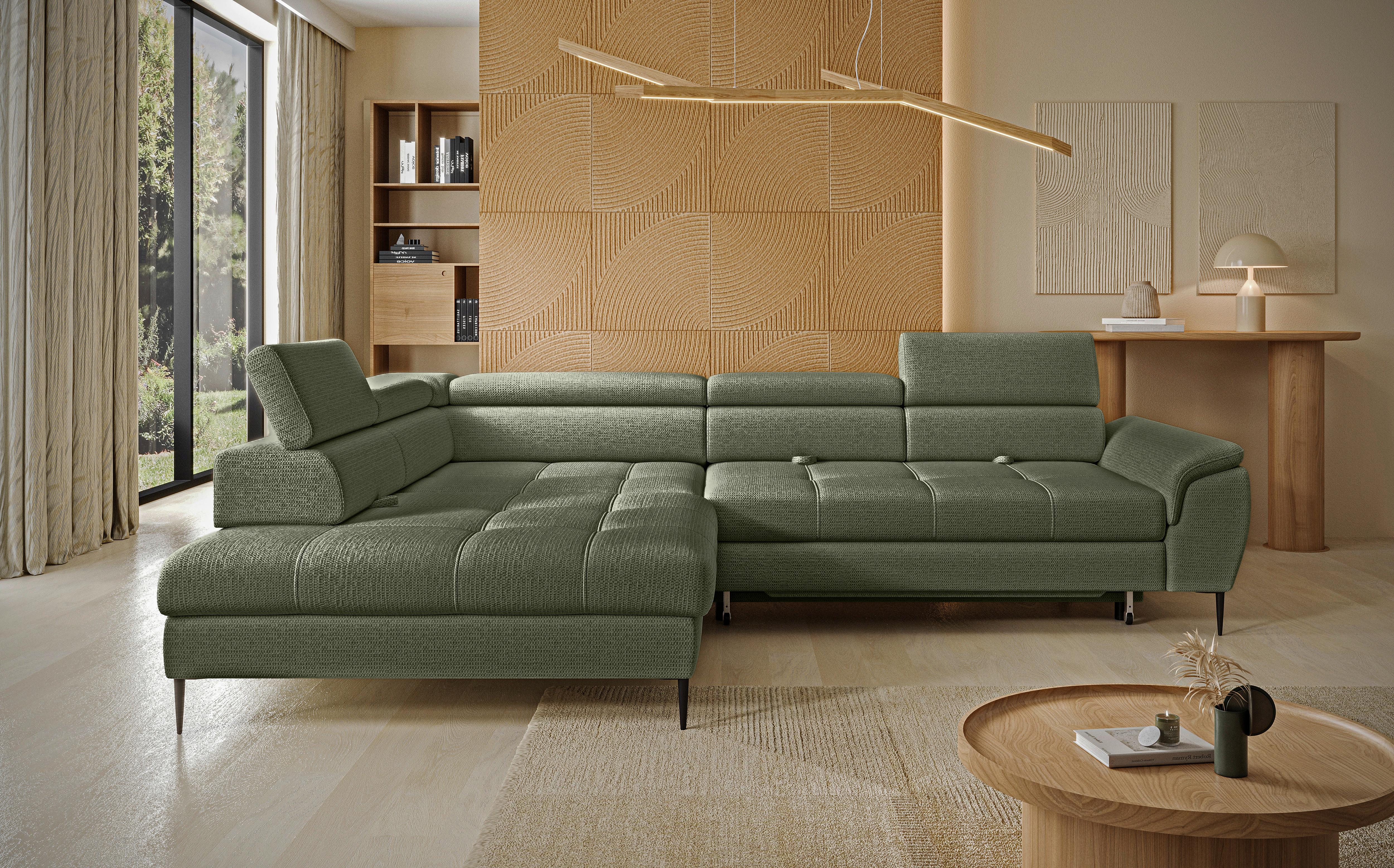 Coltar EMPOLI L - măsliniu, Modern, textil/material pe bază de lemn (218x290/76,5-93,5/111cm) - Modern Living