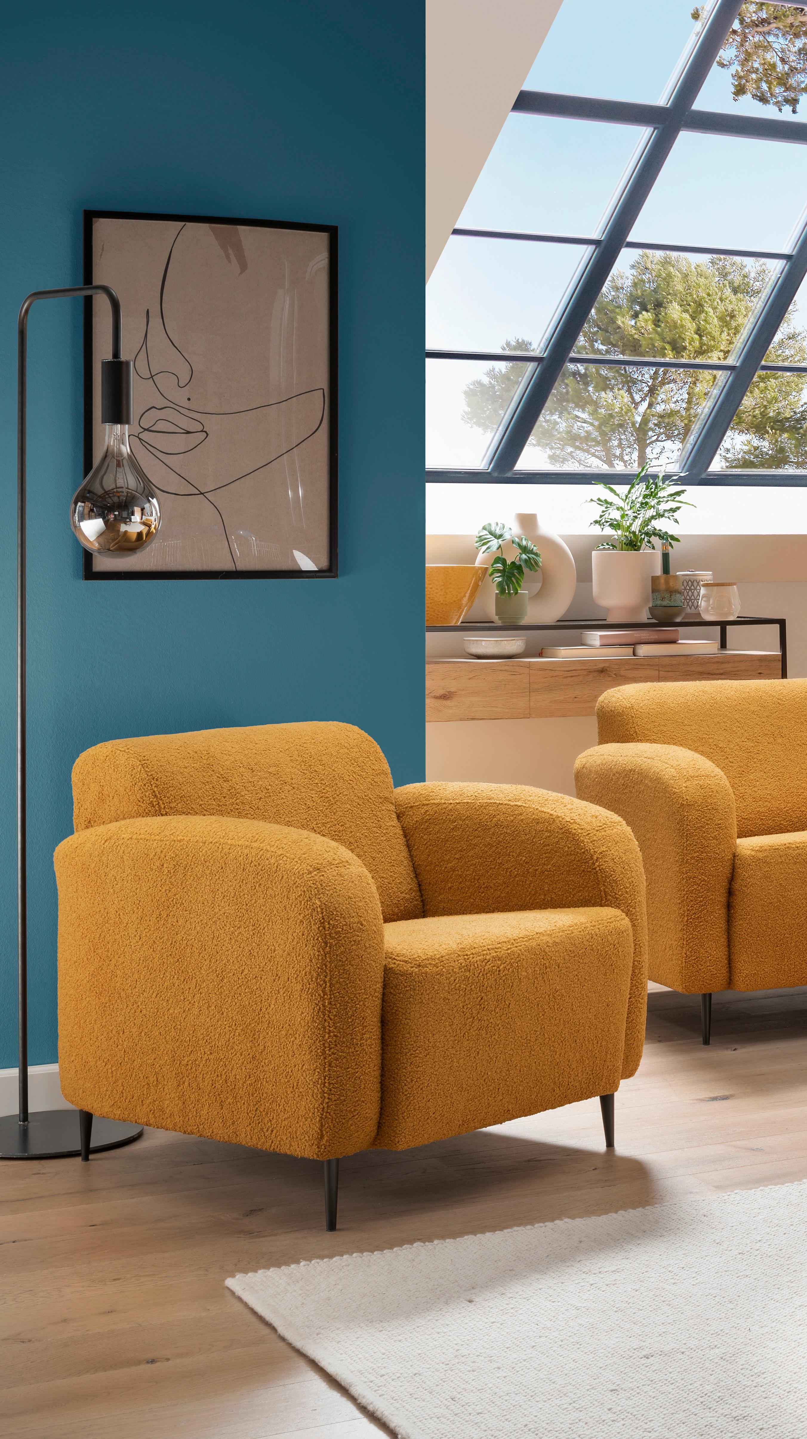 Sessel Marone Gelb Teddystoff - Gelb/Schwarz, MODERN, Textil/Metall (85/76/90cm) - Livetastic