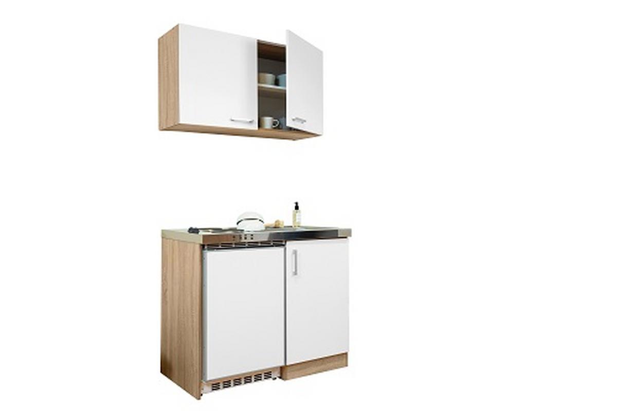 Miniküche Weiss/Eiche Sonoma m. Geräten B: ca. 100 cm - Edelstahlfarben/Eichefarben, MODERN, Holzwerkstoff/Kunststoff (100cm) - Respekta