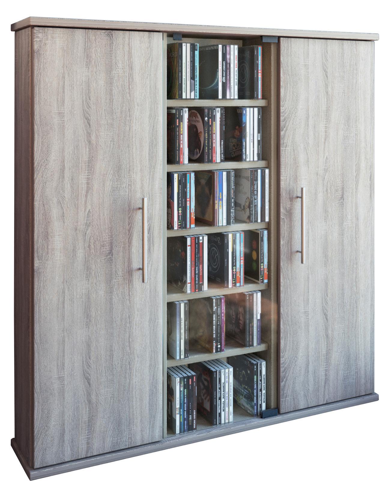 CD-Regal Santo in Eichefarbe, B: 86 cm - Eichefarben, KONVENTIONELL, Glas/Holzwerkstoff (86/91,5/18cm) - MID.YOU