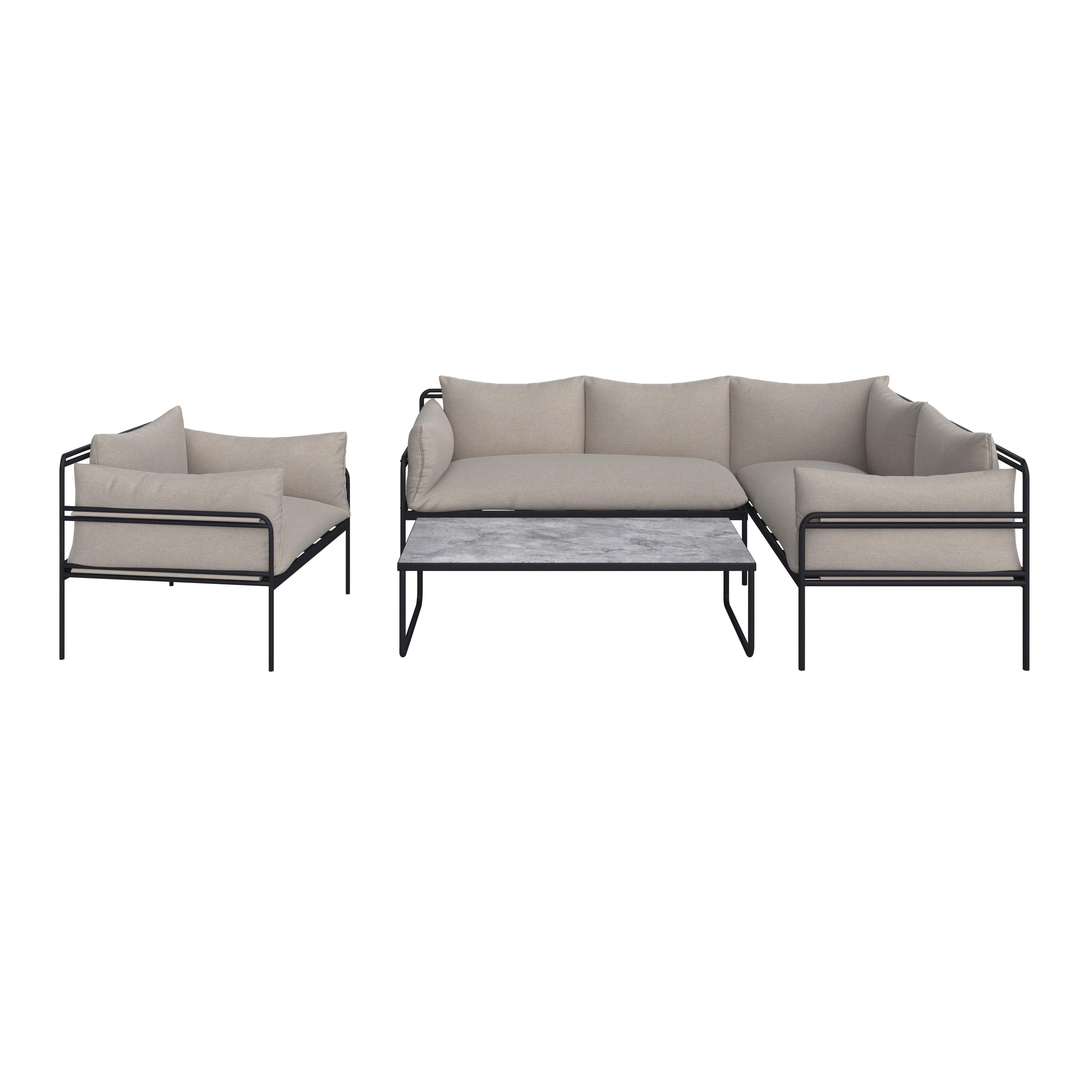 Outdoorlounge Anny Beige Metall/Outdoorstoff/Glas - Dunkelgrau/Beige, MODERN, Glas/Textil (218/170/72cm) - Bessagi Garden