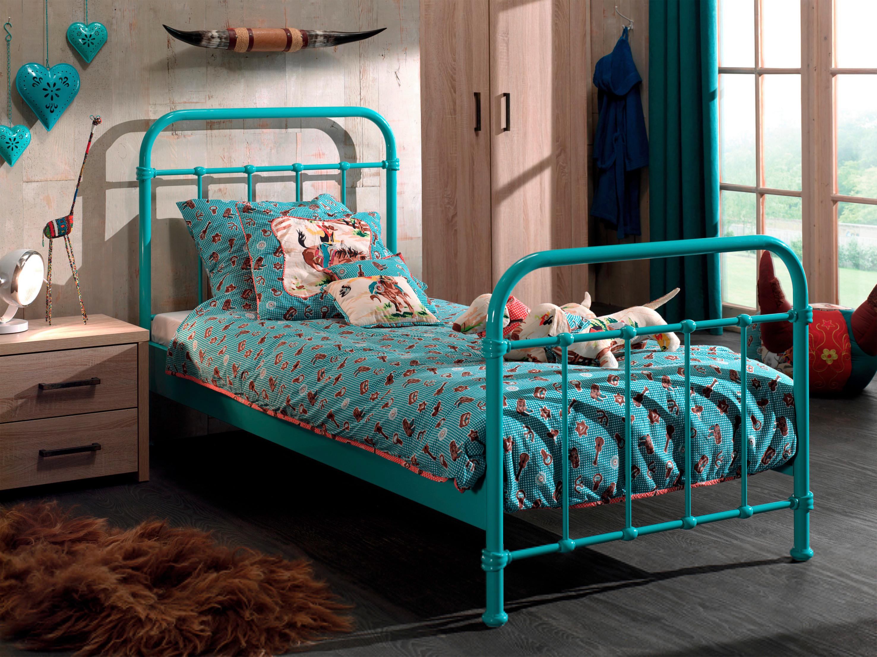 Kinder-/Juniorbett New York ca. 90x200 cm Türkis - Türkis, ROMANTIK / LANDHAUS, Metall (90/200cm) - Vipack