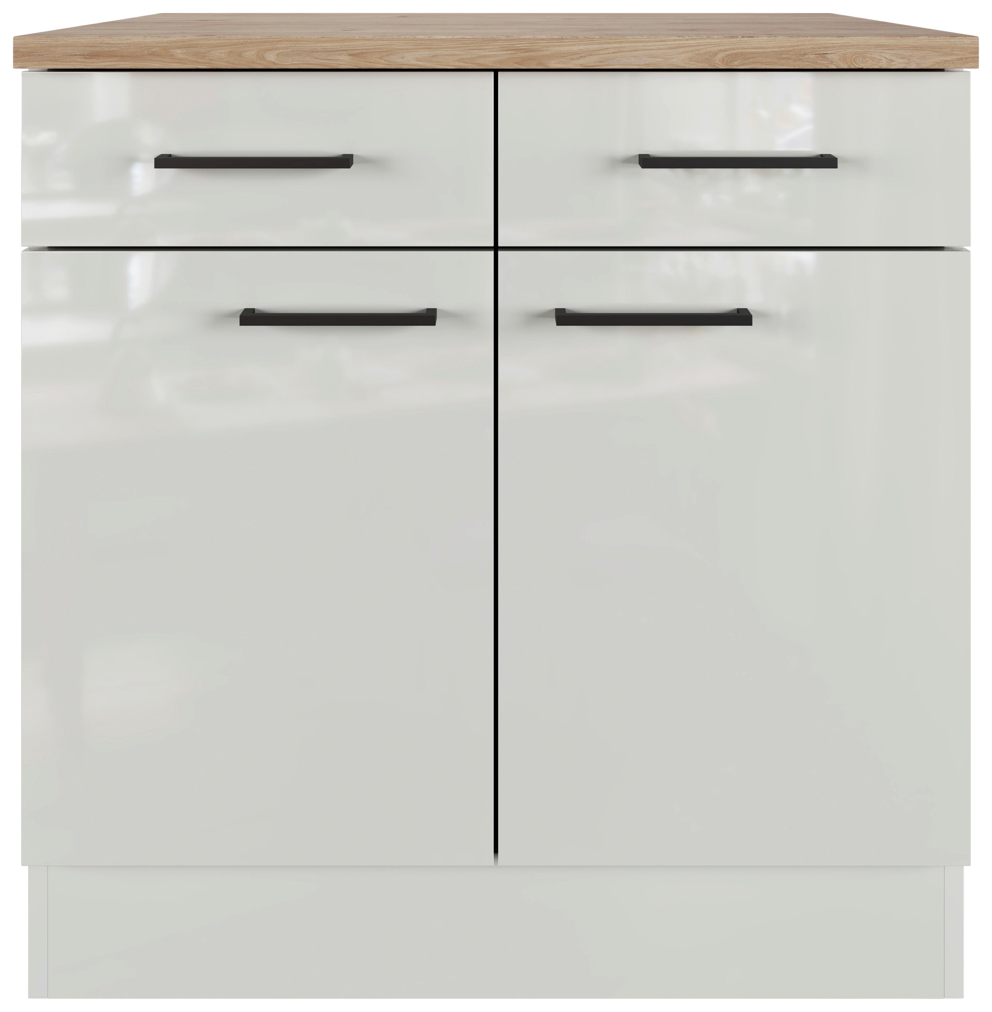 Küchenunterschrank in Lichtgrau glänzend - Schwarz/Grau, MODERN, Holzwerkstoff/Metall (80/86/60cm) - FlexWell