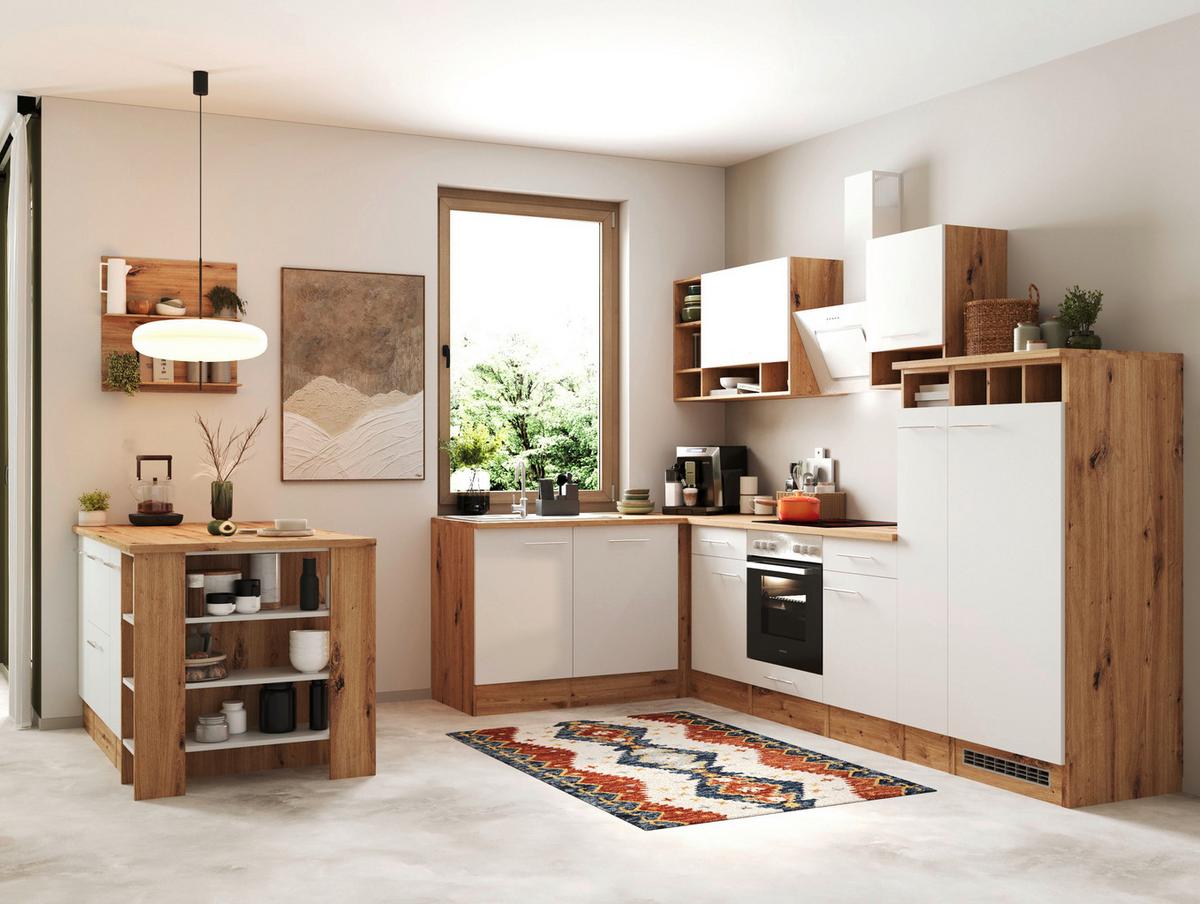 Kotna Kuhinja Z Aparati Hilde, 310x172cm - barve hrasta/bela, Design, kovina/leseni material (310/172cm) - Respekta