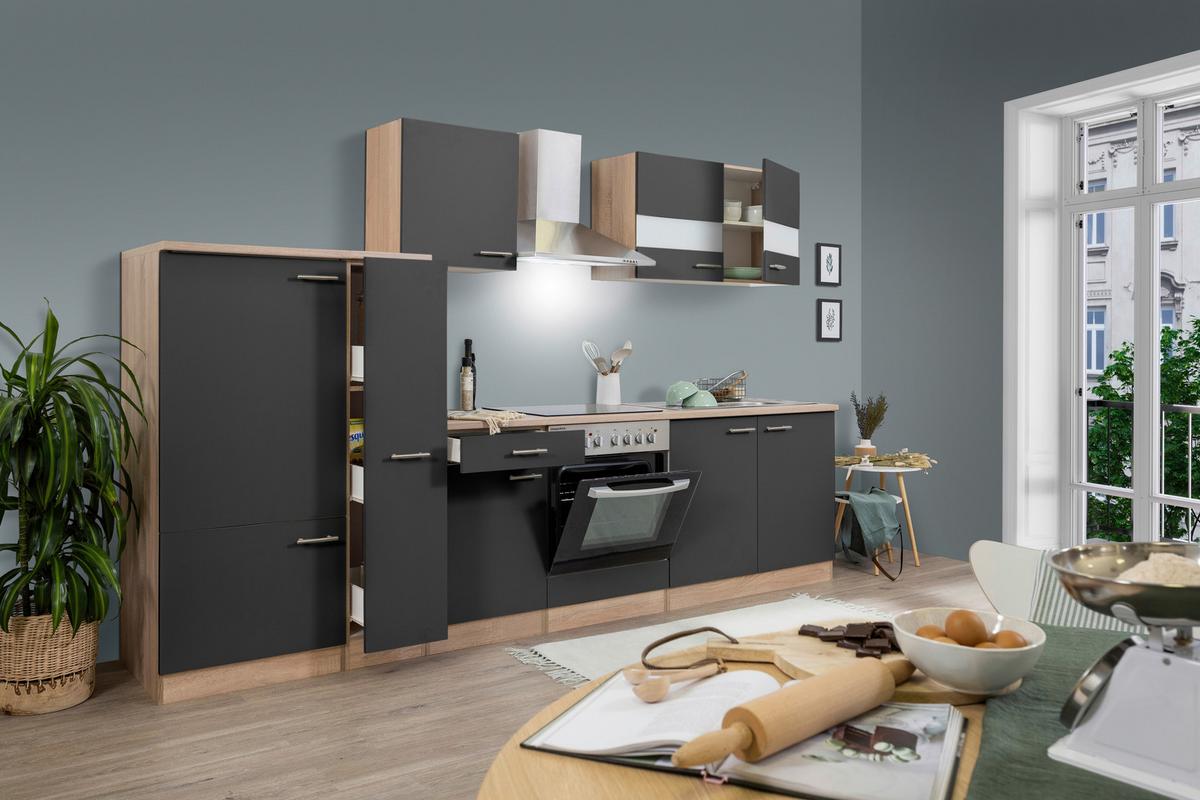 Küchenleerblock LBKB300ESG Grau/Eiche ca. 300 cm - Edelstahlfarben/Eichefarben, Basics, Holzwerkstoff/Metall (300cm) - Respekta