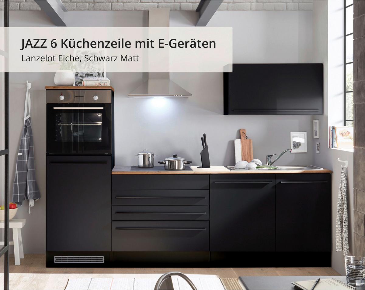 Küchenblock Jazz mit Geräten ca. 260 cm Schwarz - Eichefarben/Schwarz, LIFESTYLE, Holzwerkstoff/Kunststoff (260cm) - P & B