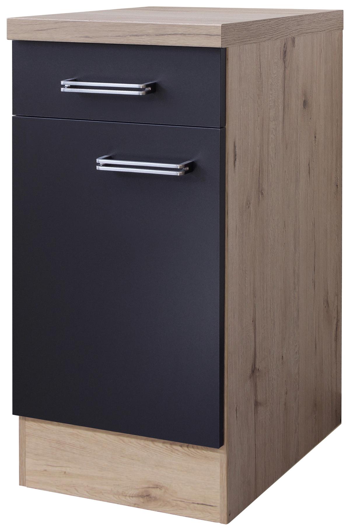 Küchenunterschrank Anthrazit/Eiche - Edelstahlfarben/Eichefarben, MODERN, Holzwerkstoff/Metall (40/86/60cm) - FlexWell