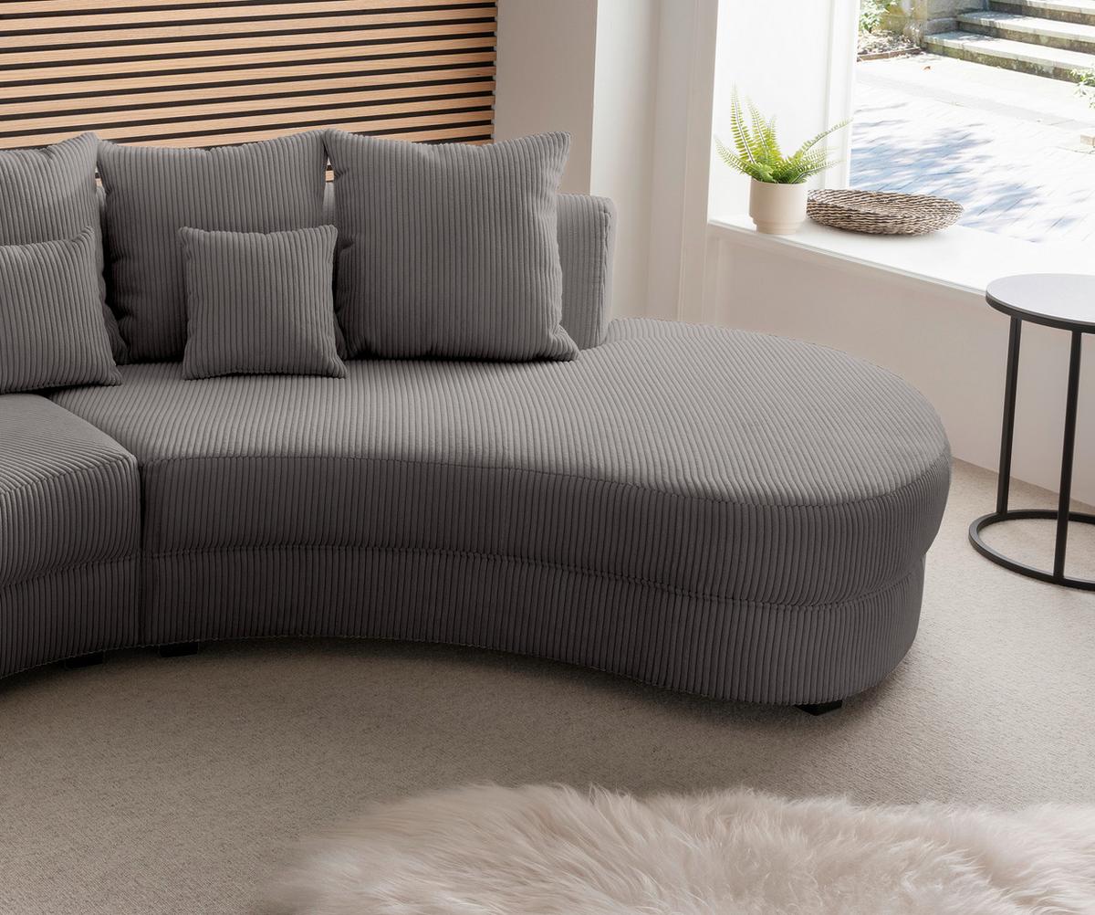 Wohnlandschaft Limoncello grau Cord - Schwarz/Grau, Design, Kunststoff/Textil (300/160cm) - Livetastic