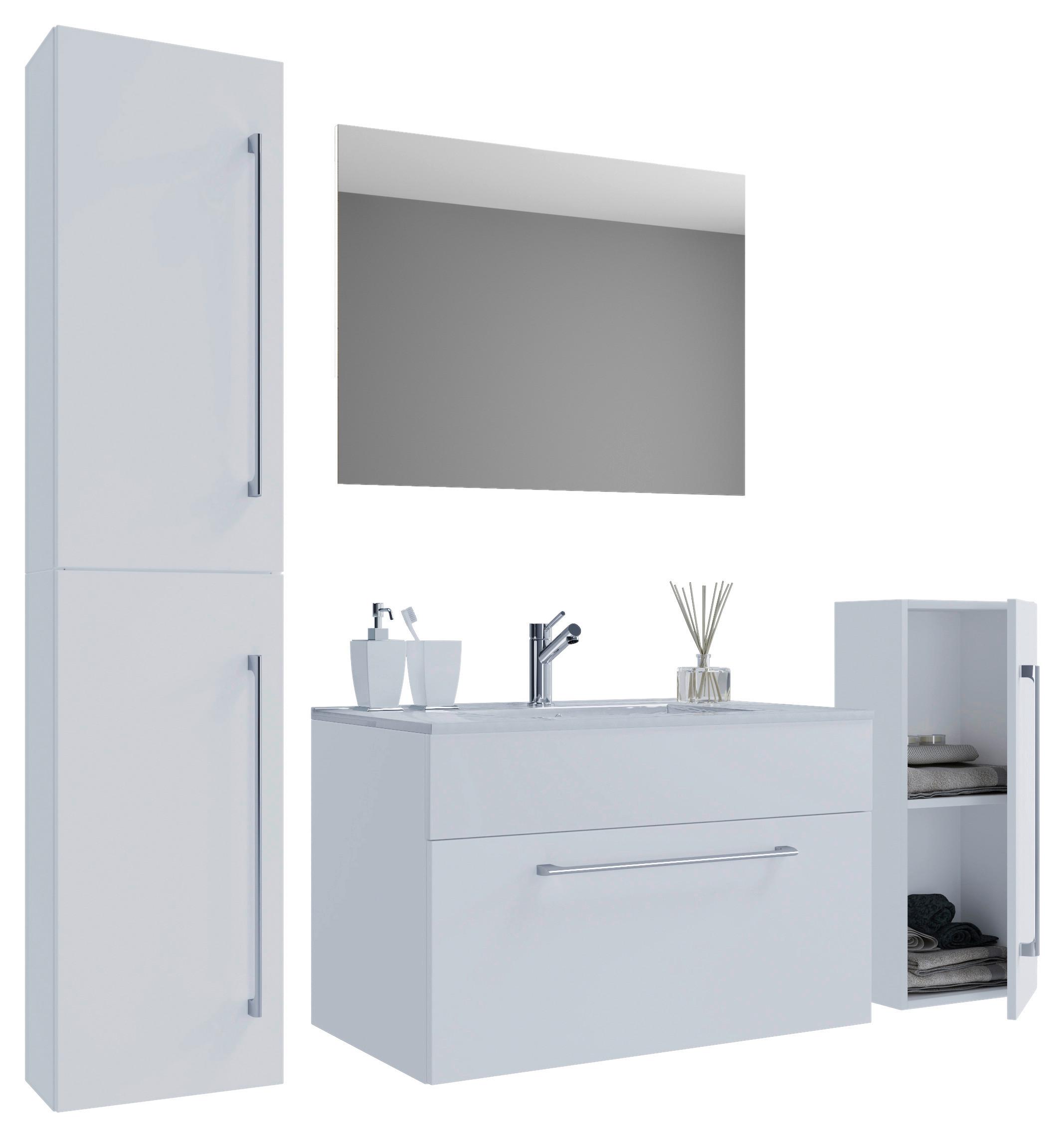 Kopalnica Badinos, Bela - bela/barve aluminija, Moderno, kovina/leseni material (146cm) - MID.YOU