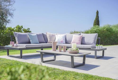 Loungegarnitur Valleta in Grau - Hellgrau/Grau, Kunststoff/Textil - Premium Living