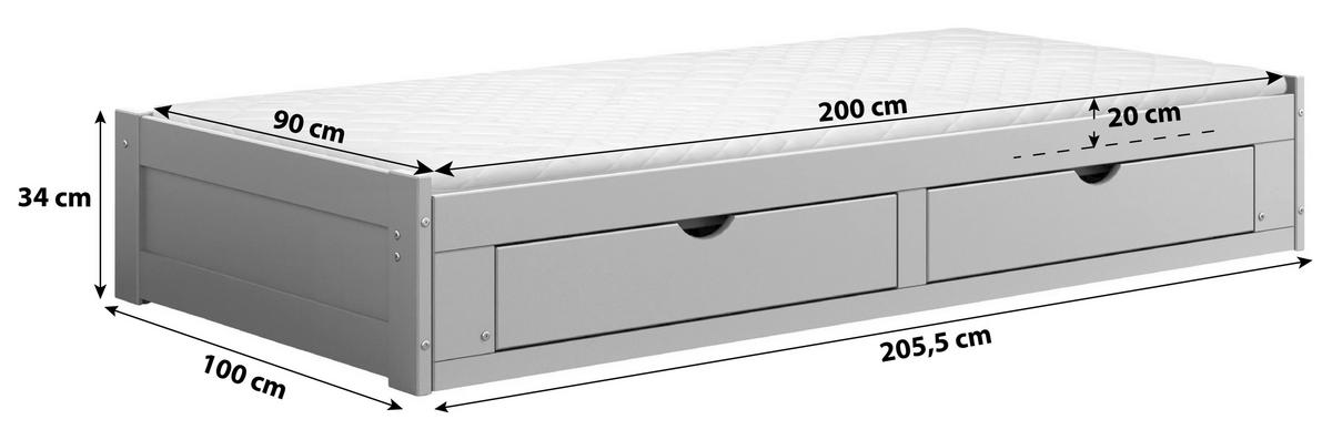 Raztegljiva Postelja Livio Ii, Siva, 90-180x200 - siva, Moderno, kovina/umetna masa (90/200cm) - MID.YOU