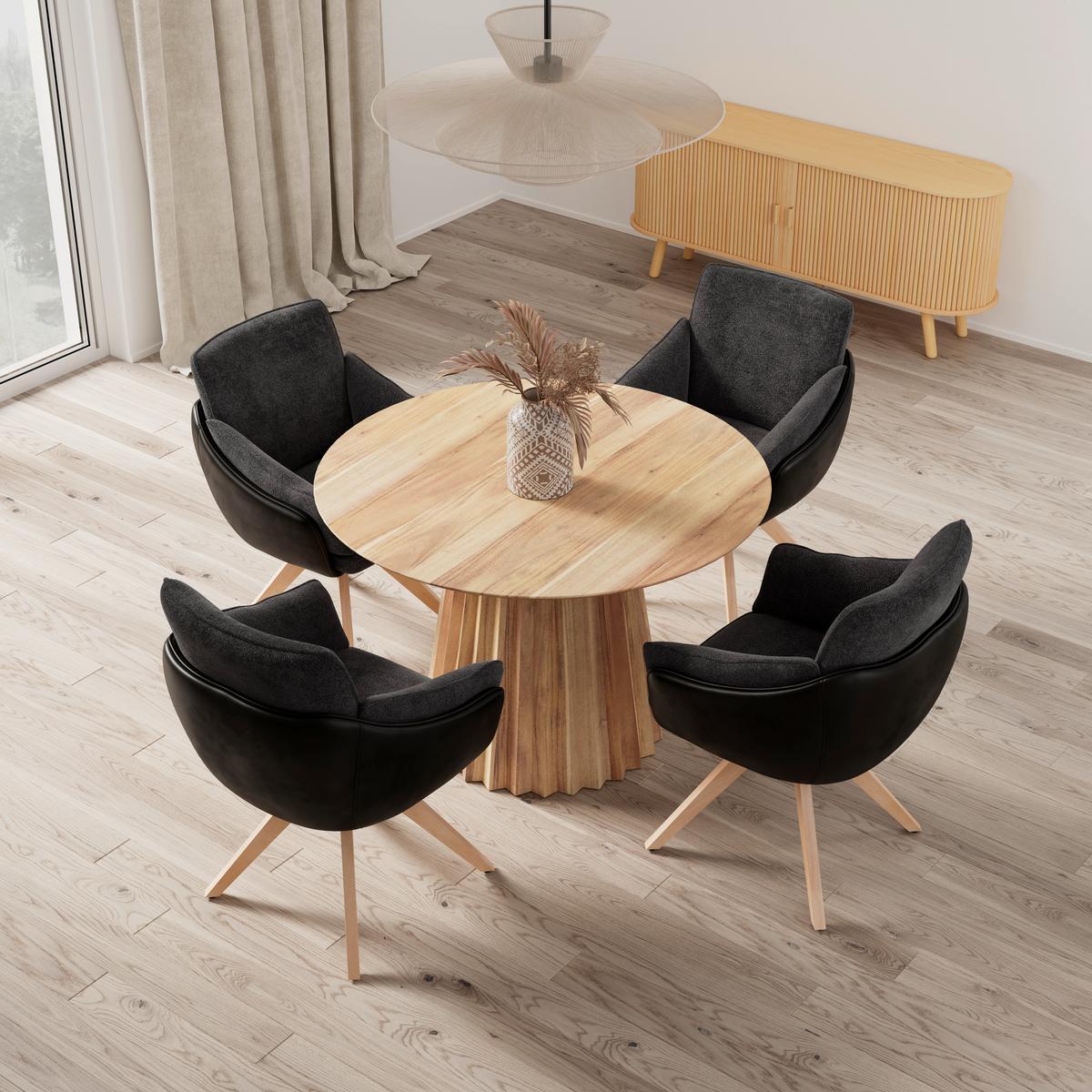 Armlehnstuhl Alja Dunkelgrau Bouclé/Mikrofaser Drehbar - Dunkelgrau/Buchefarben, MODERN, Holz/Textil (66/89/62cm) - Bessagi Home