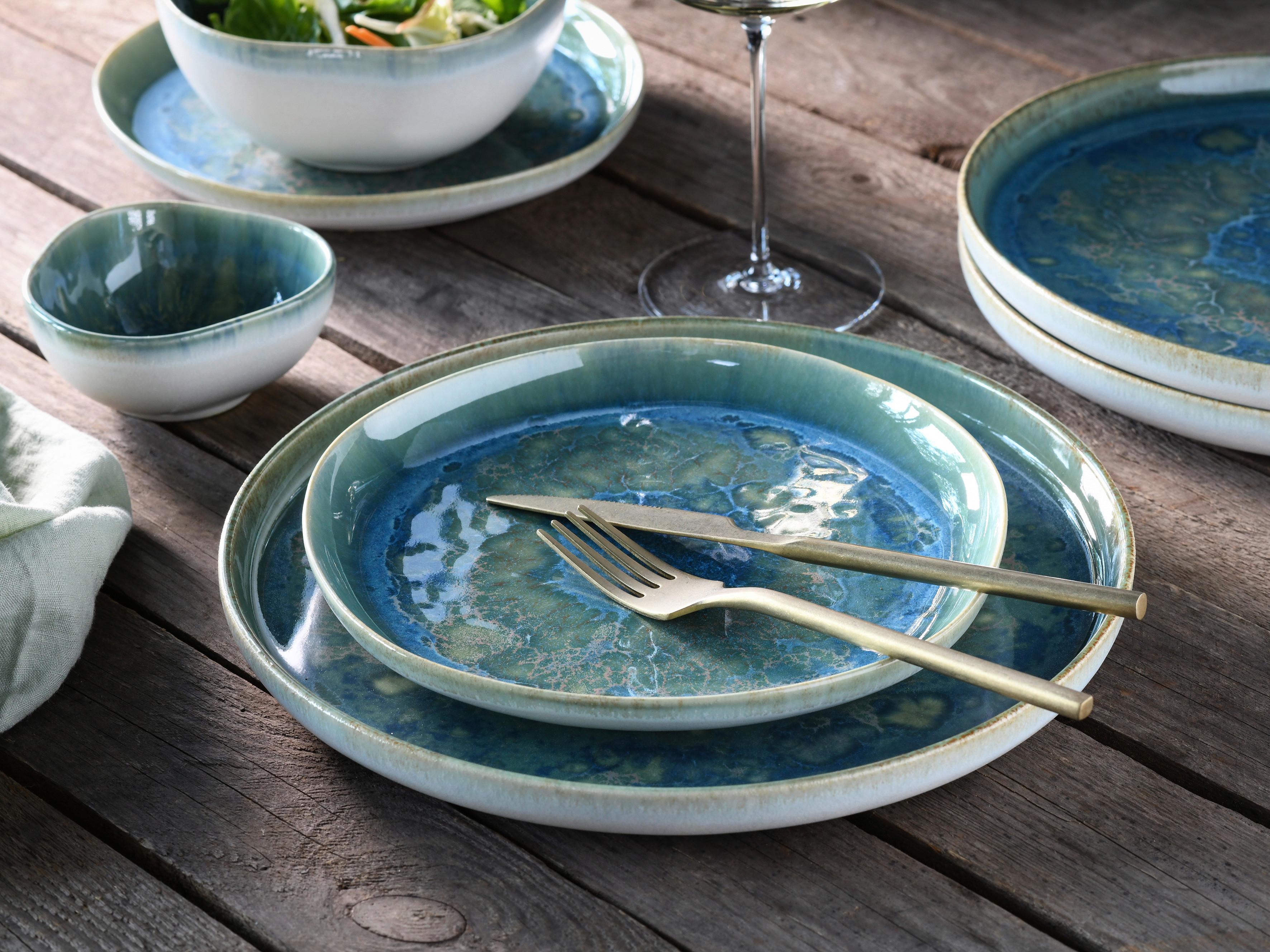 Set Desertnih Krožnikov Yuki Uno, 4-Delni - modra/zelena, Basics, keramika (22cm) - Creatable