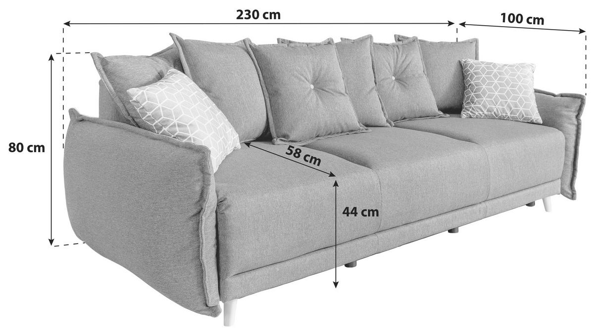 Schlafsofa in Hellgrau ´LAZY LUKKA HELLGRAU ´ - Hellgrau/Kieferfarben, Basics, Holz/Textil (230/80/100cm) - MID.YOU