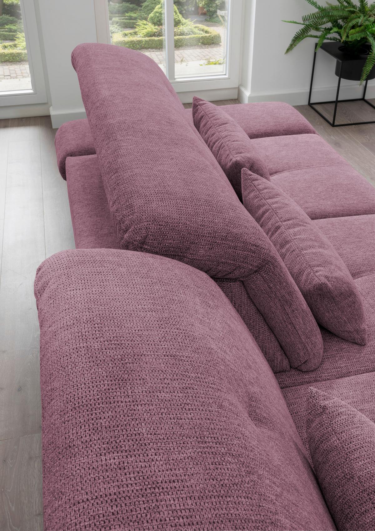 Wohnlandschaft Dalida Brombeere Chenille - Chromfarben/Brombeere, Design, Textil/Metall (196/300cm) - Livetastic