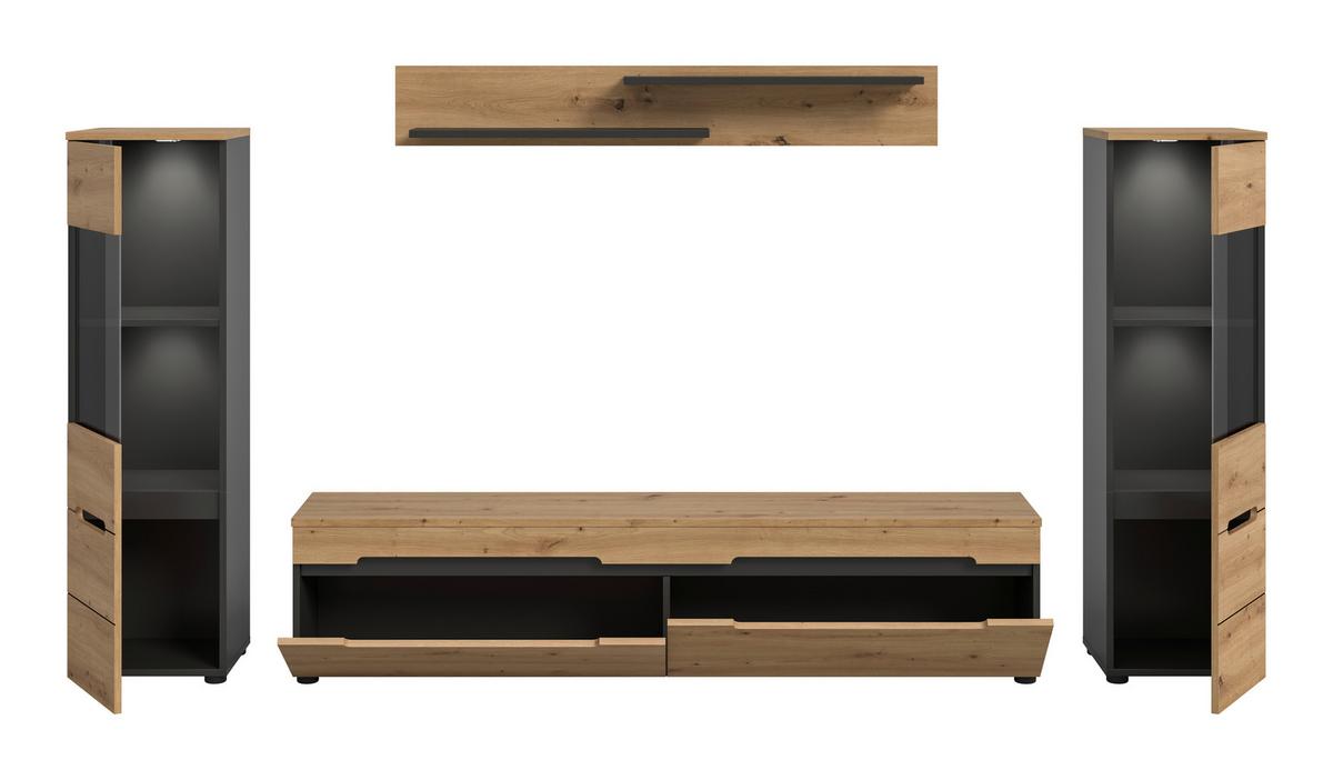 Dnevni Regal Canu, Siva, Barva Hrasta, Osvetlitev, 4-Delni - črna/hrast artisan, Design, umetna masa/leseni material (272/141/33cm) - Livetastic