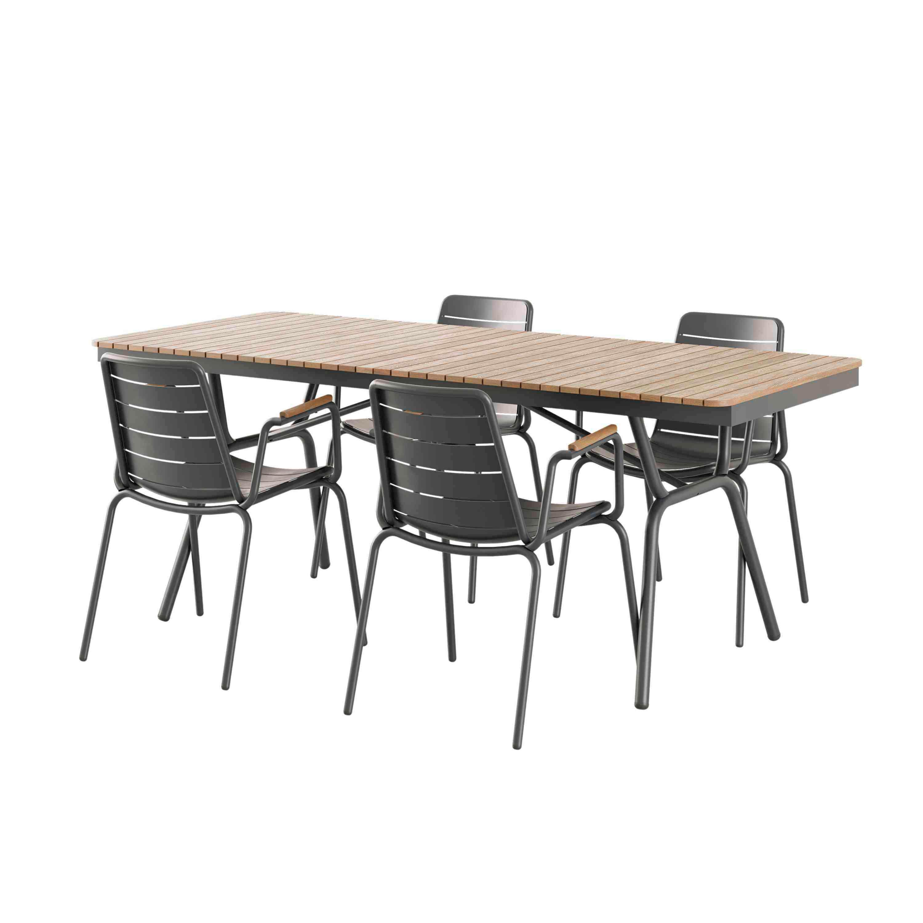 Gartentischgruppe Parc Anthrazit/Teak 5-tlg. - Anthrazit/Teakfarben, Natur, Holz/Metall (198/74/138cm) - Gardenson