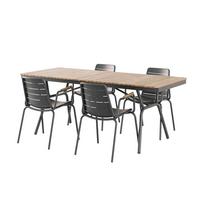 Gartentischgruppe Parc Anthrazit/Teak 5-tlg. - Anthrazit/Teakfarben, Natur, Holz/Metall (198/74/138cm) - Gardenson