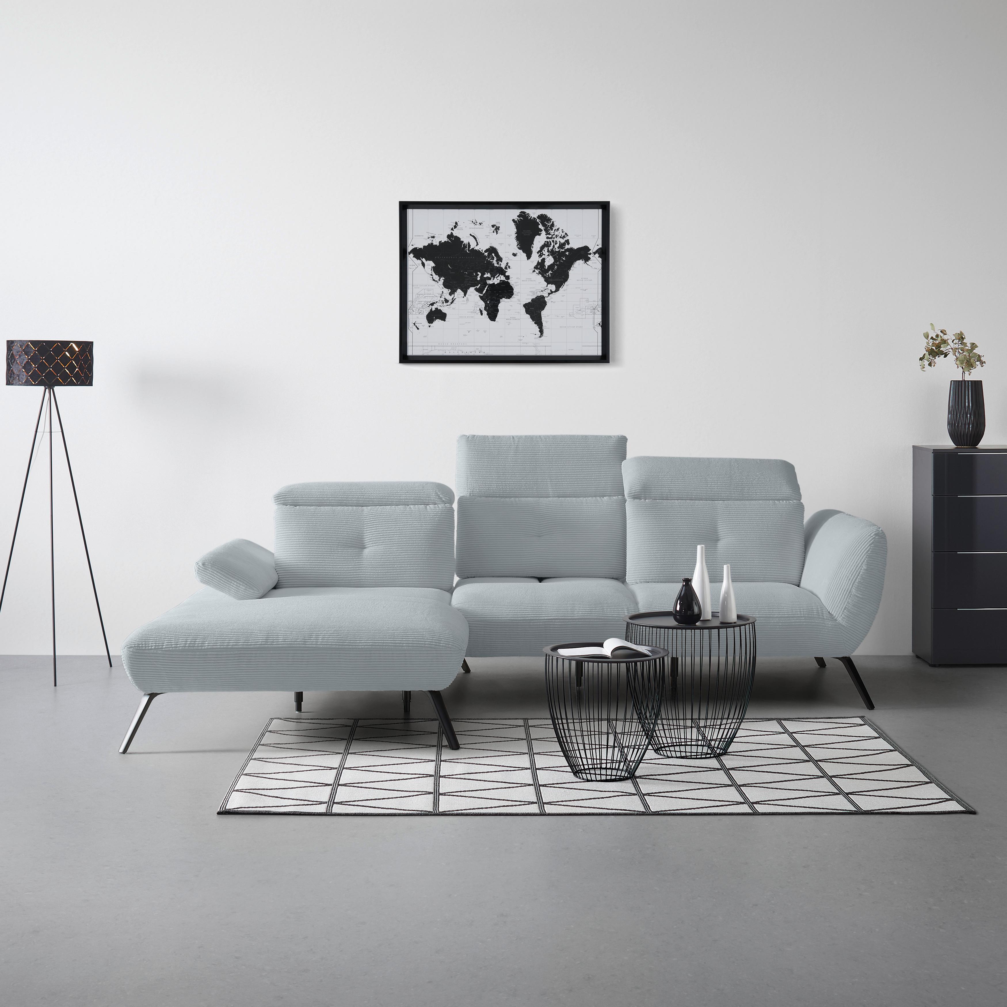 Wohnlandschaft Seattle Silberfarben - Silberfarben/Schwarz, MODERN, Holzwerkstoff/Textil (196/301cm) - Premium Living