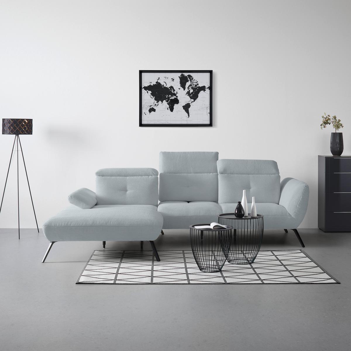Wohnlandschaft Seattle Silberfarben - Silberfarben/Schwarz, MODERN, Holzwerkstoff/Textil (196/87-107/301cm) - Premium Living