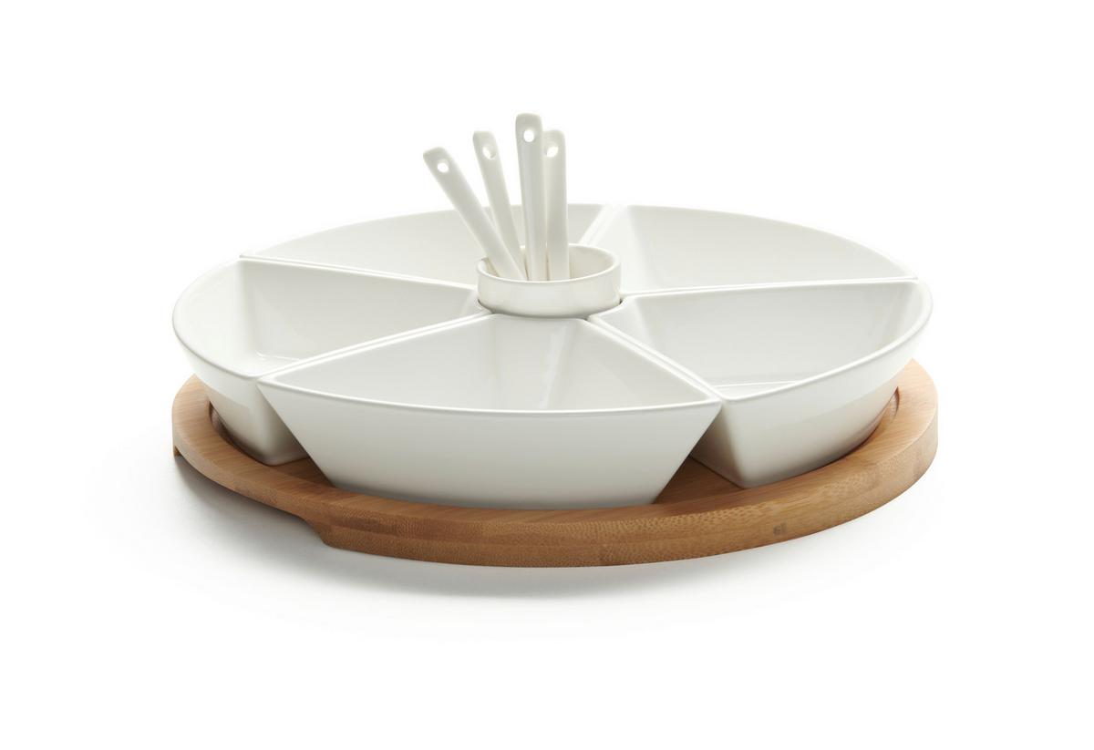 Set de boluri pentru gustări TAPAS OLIVES - alb, Modern, ceramică/lemn (28/28/6cm) - Mömax