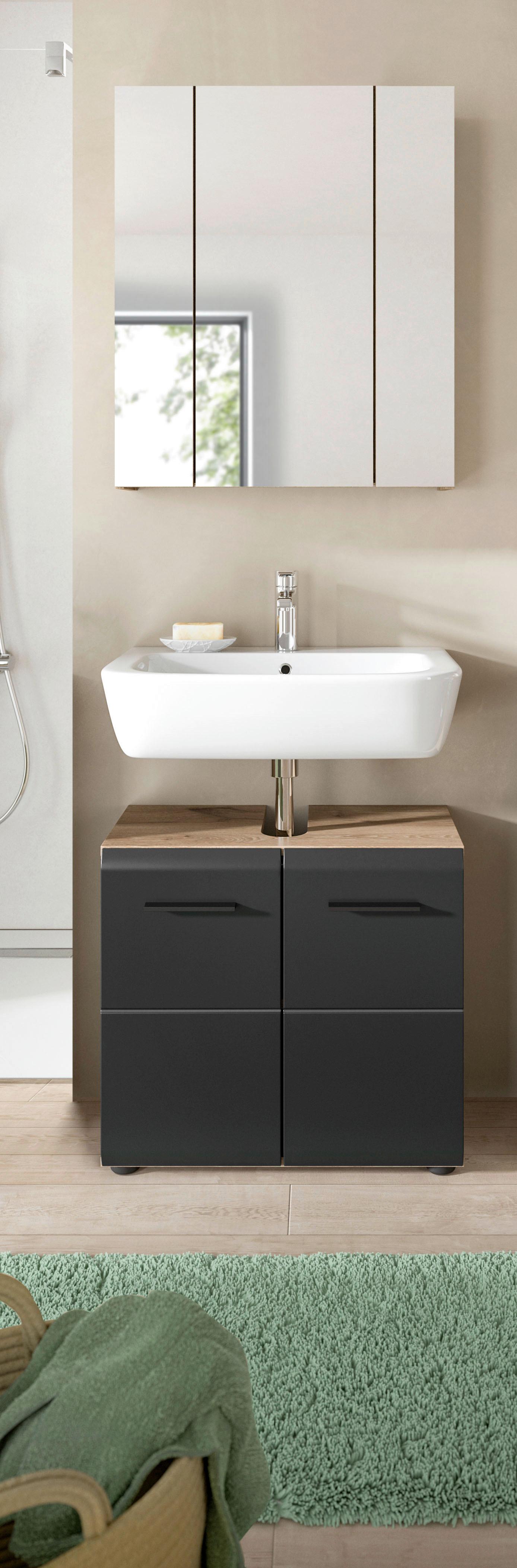 Kopalnica Ice, Črna, Barva Hrasta, 2-Delna - črna/temni hrast, Basics, umetna masa/leseni material (60cm) - MID.YOU