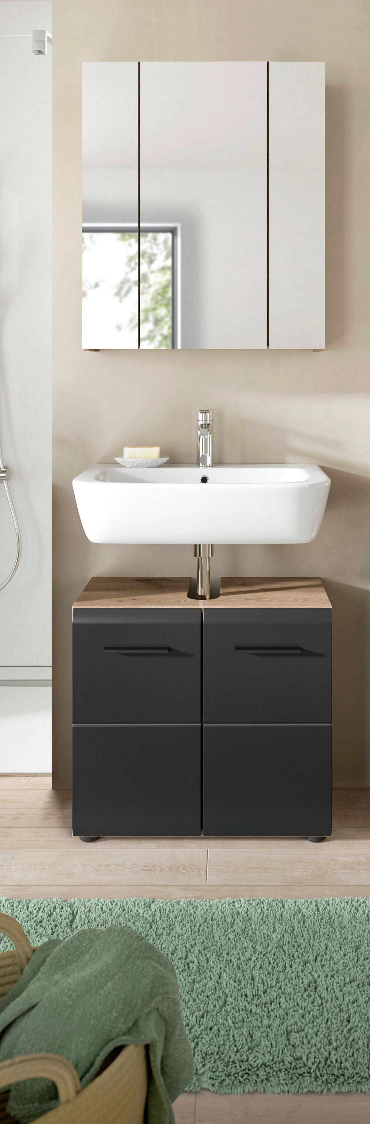 Kopalnica Ice, Črna, Barva Hrasta, 2-Delna - črna/temni hrast, Basics, umetna masa/leseni material (60cm) - MID.YOU