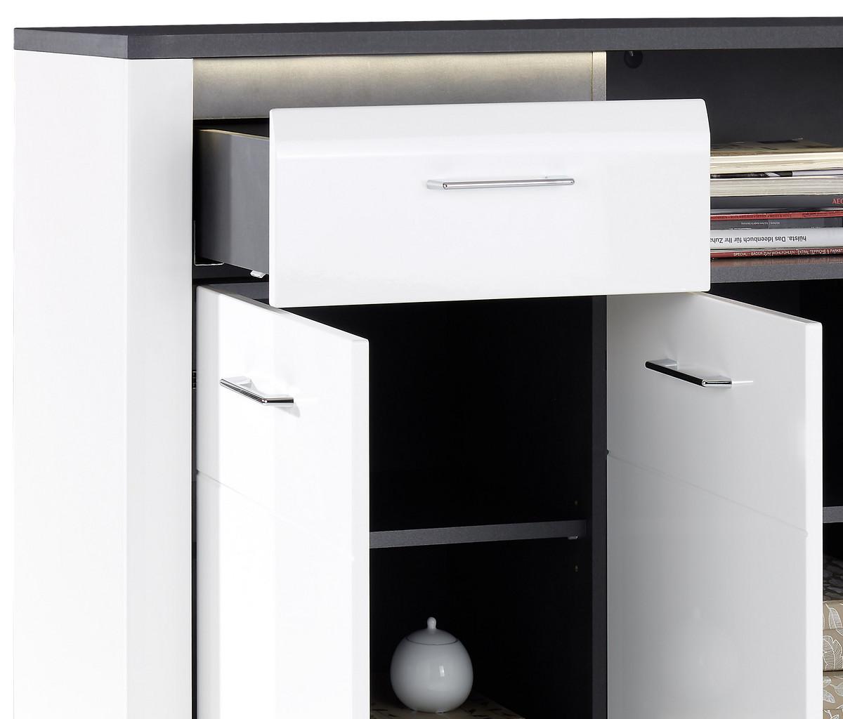 Comodă înaltă Alassio - alb/grafit, Modern, material pe bază de lemn (203,6/104/40,5cm) - Mömax