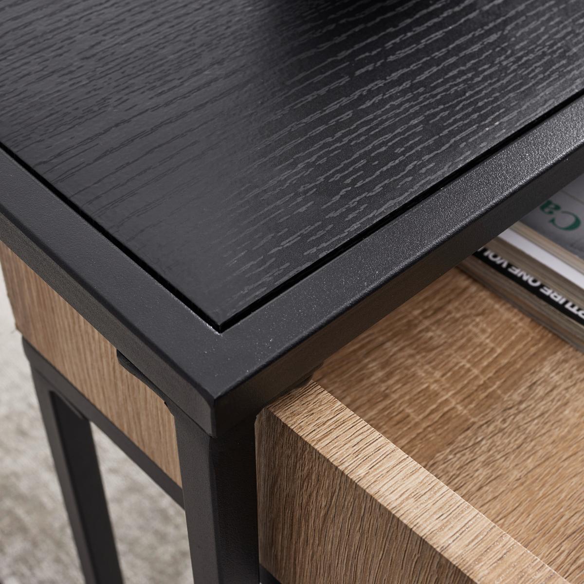 Couchtisch Ani Schwarz/ Eichefarben MDF mit Stauraum - Eichefarben/Schwarz, MODERN, Holzwerkstoff/Metall (60/30/48cm) - Bessagi Home