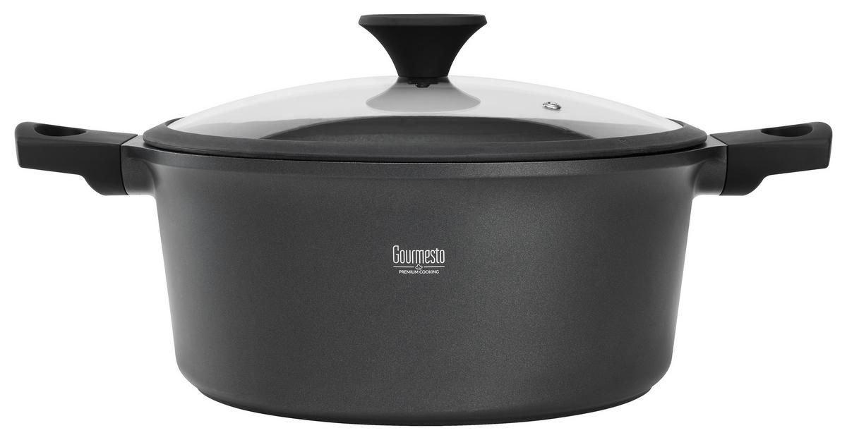 Kochtopf Black Line in Schwarz Ø  ca. 28cm - Klar/Schwarz, KONVENTIONELL, Glas/Kunststoff (28/12,8cm) - Gourmesto