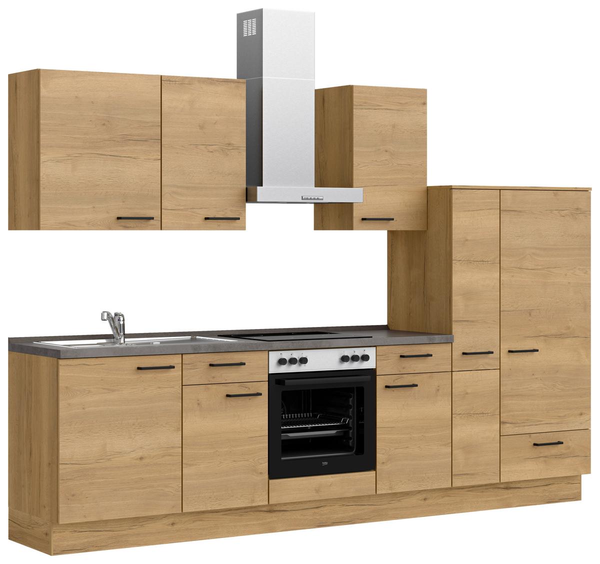 Küchenblock Structura Low m. Geräten Eiche - Schieferfarben/Eichefarben, MODERN, Holzwerkstoff/Metall (300cm) - Nobilia