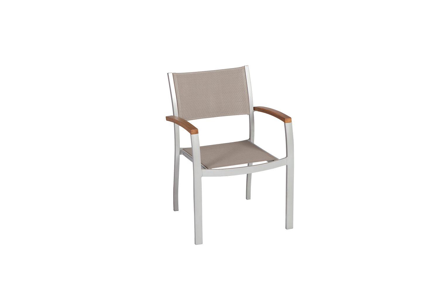 Gartenstuhl-Set Naxos Aluminium/Textilene stapelbar - Silberfarben/Grau, ROMANTIK / LANDHAUS, Holz/Textil (59/85/56cm) - Gardenson