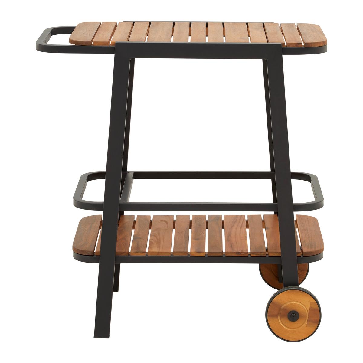 Servierwagen Marlo Schwarz Akazie/Aluminium - Schwarz, MODERN, Holz/Metall (76/77/49cm) - Bessagi Garden