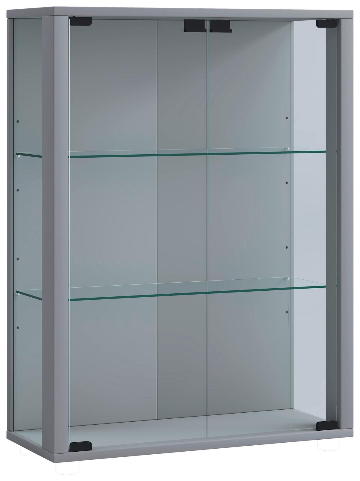 Viseča Vitrina Udina, Srebrna - srebrne barve/črna, Konvencionalno, umetna masa/steklo (60/80/25cm) - MID.YOU