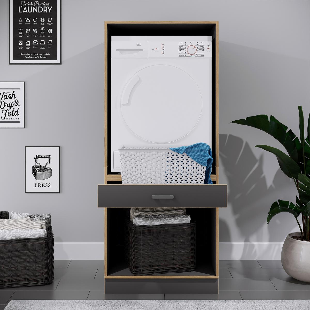 Waschmaschinenschrank Rislo - Honigeiche/Anthrazit, Trend, Holzwerkstoff/Kunststoff (67/162/68cm) - MID.YOU