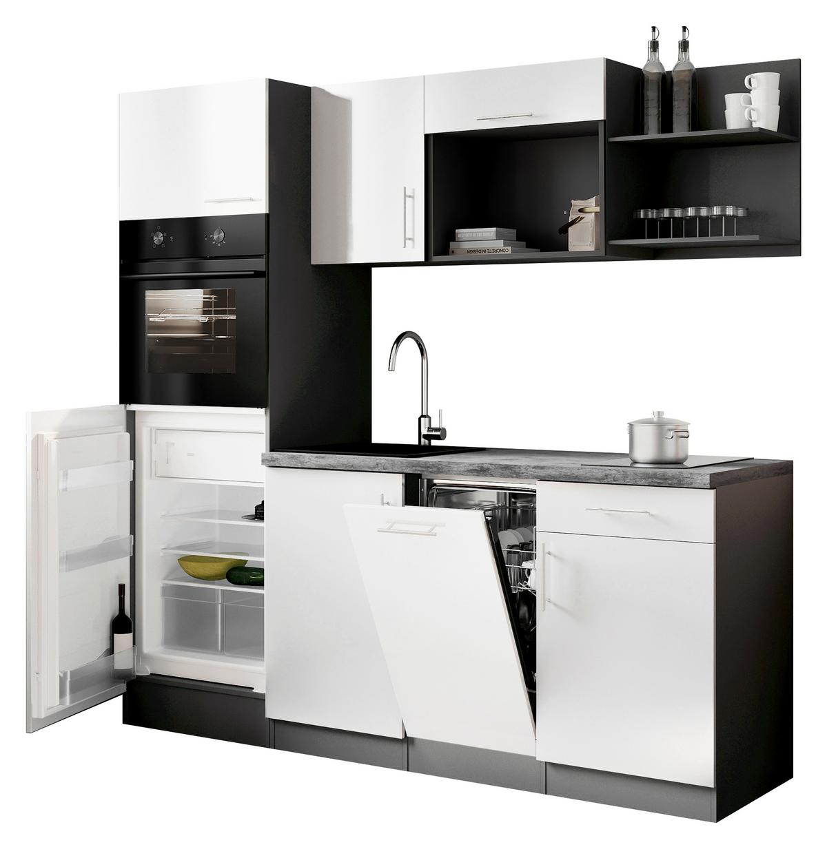 Küchenblock Oliver m. Geräten Weiß - Weiß/Grau, Trend, Holzwerkstoff/Metall (205cm) - Respekta