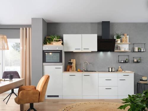 Küchenblock inkl. 5 E-Geräte Levi in Lichtgrau glänzend - Eichefarben/Grau, MODERN, Holzwerkstoff (280cm) - FlexWell