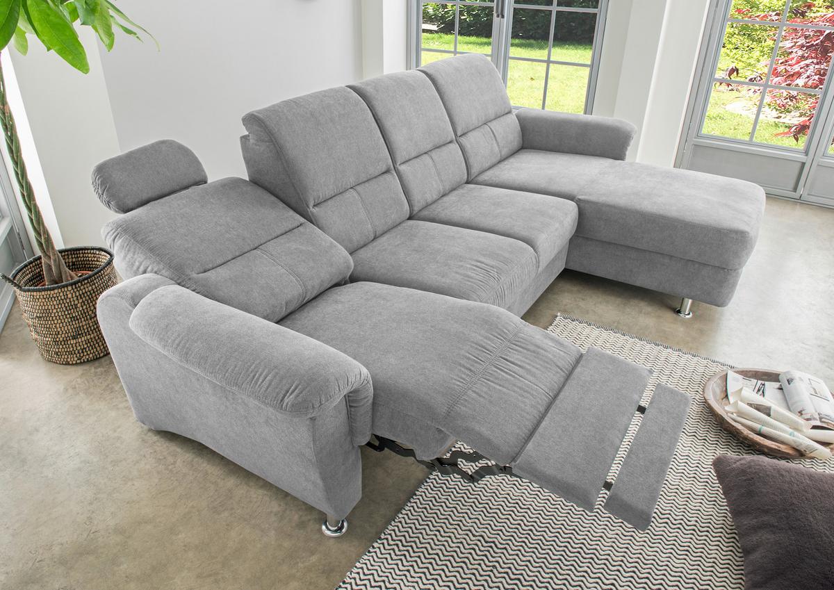 Wohnlandschaft Parole Grau Mikrofaser - Chromfarben/Grau, KONVENTIONELL, Textil/Metall (292/165cm) - Livetastic