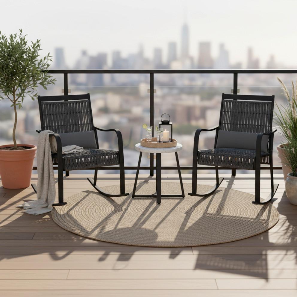 Balkonset Mathilda Dunkelgr. Metall/Outdoorstoff +Abdeckung - Dunkelgrau/Schwarz, MODERN, Kunststoff/Textil - Bessagi Garden