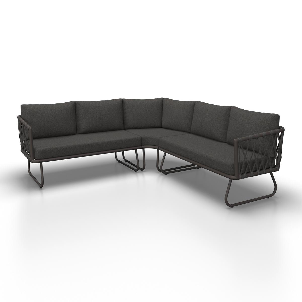 Loungegarnitur Elea Dunkelgrau Outdoorstoff/Metall +Abdeckung - Dunkelgrau/Anthrazit, MODERN, Textil/Stein (234/74/77cm) - Bessagi Garden