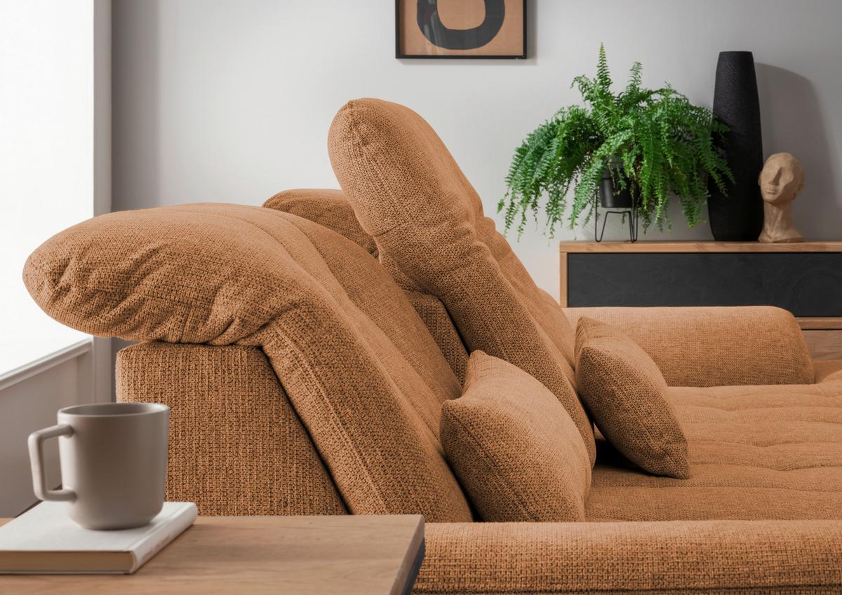 Ecksofa Rigatti mit Bettkasten ca. 314x184 cm Currygelb - Currygelb/Chromfarben, MODERN, Textil/Metall (314/184cm) - Livetastic