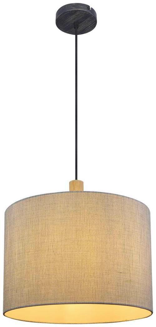 Hängeleuchte Roger in Grau/Schwarz max. 40 Watt - Schwarz/Grau, Natur, Holz/Textil (40/120cm) - Globo