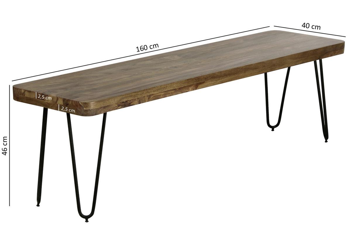 Klop Bagli - črna/barve indijskega rožnega lesa, Moderno, kovina/les (160/46/40cm) - MID.YOU